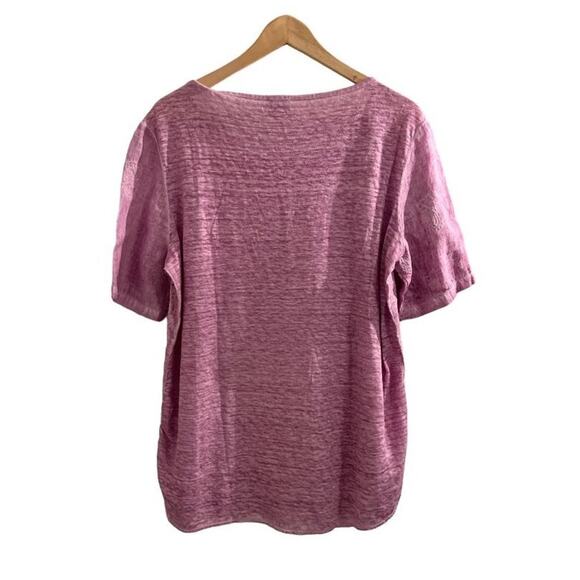 Chicos Size M Washed Magenta 100% Linen Blouse Embroidered Floral Pattern - Picture 6 of 7